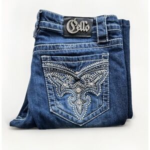 CELLO Jeans Slim Bootcut Rhinestone Pocket Jeans Low Rise Bejeweled Y2K Sz 13